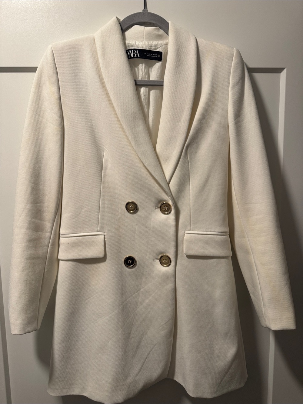 ZARA Cream Double-Breasted Shawl Lapel Blazer Dress